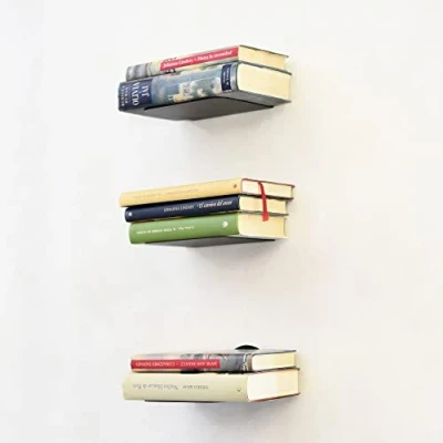 Image of MILUKA Set 3 Floating Shelves 15 cm Book Shelf Wall Mounted Invisible BookShelf Bookcase for Wall, Kitchen Shelves, Metal Bedroom in Home Decor Black