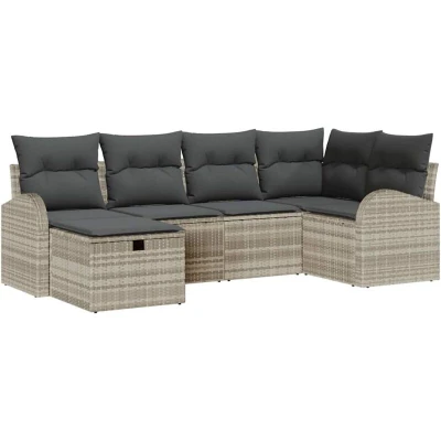 Image of vidaXL 6 Piece Garden Sofa Set with Cushions Light Grey Poly Rattan