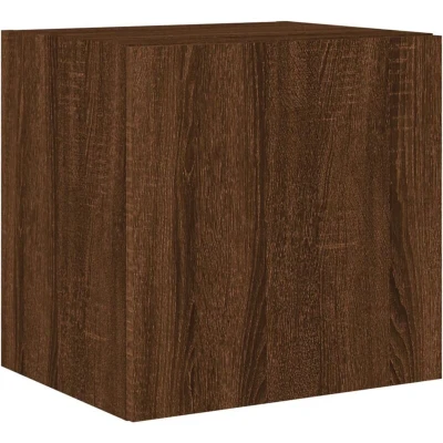 Image of vidaXL TV Wall Cabinet with LED Lights Brown Oak 40.5x35x40 cm