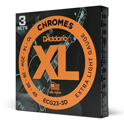 Image of D&#039;Addario ECG23 Chromes Flat Wound Electric Guitar Strings, 3 Sets, Grey, Extra Light, 10 48