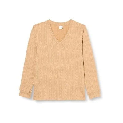 Image of Dagi Women&#039;s V Neck Long Sleeve Knitted Sweatshirt, Light Brown, S