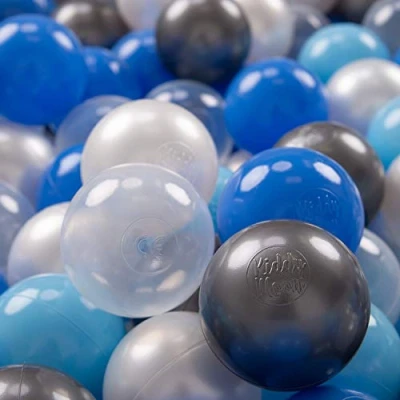 Image of KiddyMoon Soft Plastic Play Balls 300 Balls/7Cm 2.75In Multi Colour Made In EU, Pearl/Blue/Baby Blue/Transparent/Silver