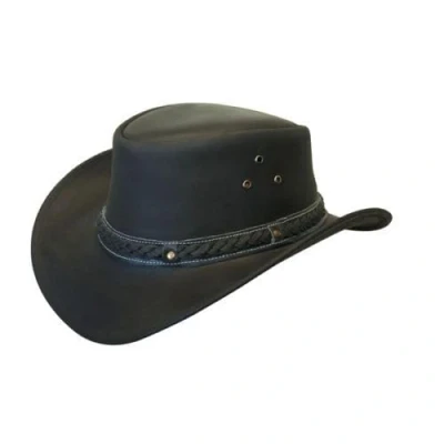 Image of Australian Black Western Style Cowboy Outback Real Leather Aussie Bush Hat