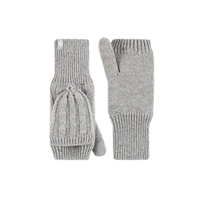 Image of Women&#039;s 1 Pair SOCKSHOP Heat Holders Ash Cable Knit Converter Mittens Light Grey One Size