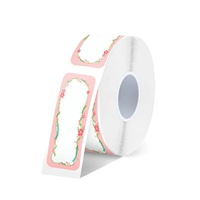 Image of SUPVAN E10/E16 Label Maker Tape 12x30mm, Waterproof, Clear Print, Strong Adhesive, Multipurpose Thermal Paper for File Folder, Organization, Creation, Fixed Size, 220Pcs, Flower