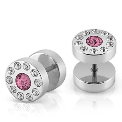 Image of Soul Cats® 1 pair Fakeplugs Ear Plug Fake Zirconia Strass purple pink black white green blue, Colour:pink