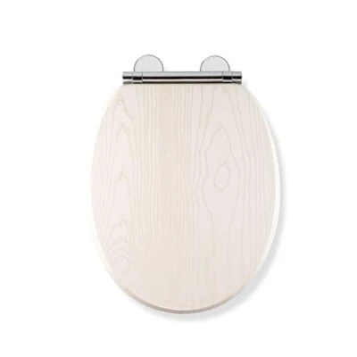 Image of Croydex Maitland Wooden White Oak Effect Toilet Seat, Soft Close Seat with Flexi Fix Hinges, Quick Release for Easy Cleaning, Top and Bottom Hinge Fittings Included