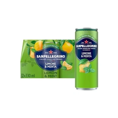 Image of San Pellegrino Italian Sparkling Drinks Tastefully Light Lemon &amp; Mint Canned Soft Drink 12 x 330ml, 74 kCals per Can