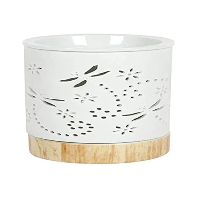 Image of Elegant White Ceramic Matte Dragonfly Oil Burner 11cm x 9.5cm (1 Pc.) Decorative Fragrance Diffuser Unique Design &amp; Premium Quality Material Perfect for Home Decor Aromatherapy