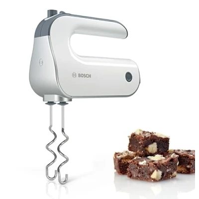 Image of Bosch MFQ4835DE Styline Stirrer, Premium Very Quiet Hand Mixer, 2 Pairs of Whisks, Dough Hooks, Connection for Mixing Base, 575 W, Stainless Steel, White