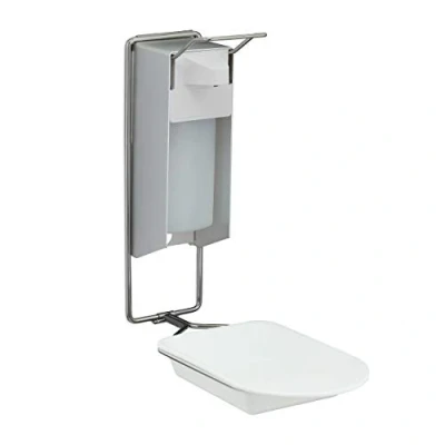 Image of Relaxdays Soap Dispenser, 500 ml, Drip Tray, Hand Lever, Sanitizer &amp; Lotion Container, Wall Mounted, Hygienic, Silver, Aluminium, 35 x 14.5 33.5 cm