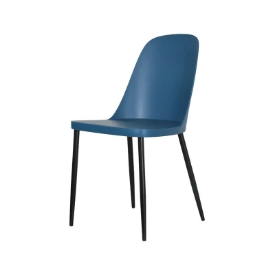 Image of Contemporary Duo Chair, Blue Plastic Seat with Black Metal Legs (Pair)