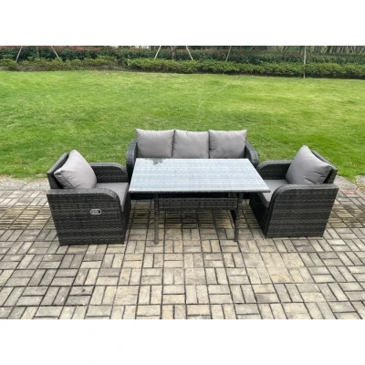 Image of Rattan Garden Furniture 4 Piece Grey Patio Set Conservatory 5 Seater Outdoor Rectangular Table and Chairs Fimous