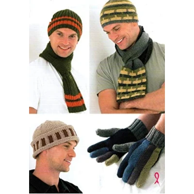 Image of King Cole Mens DK Chunky Knitting Pattern Ribbed &amp; Striped Hats, Scarves Gloves 3296