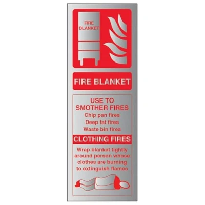 Image of V Safety Fire Extinguisher Blanket ID Sign 75mm x 200mm 3mm Brushed Alu Comp