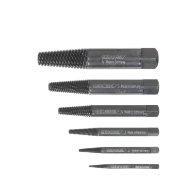 Image of GEDORE Screw Extractor Set, Chrome Vanadium Steel, 54 HRC, Transparent Plastic box, 6 Pieces, M3 M24