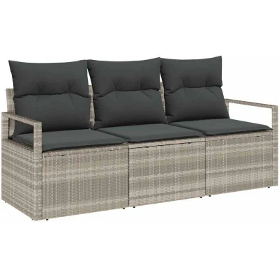 Image of vidaXL 3 Piece Garden Sofa Set with Cushions Light Grey Poly Rattan