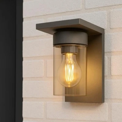 Image of CGC Lighting Outside Outdoor Wall Light Security Modern Weatherproof Mains Power Door Patio Porch Exterior Smokey Diffuser (Dark Grey Lantern)