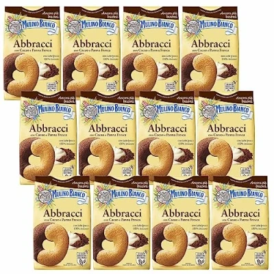 Image of MULINO BIANCO Abbracci crisp Italian pastries with a buttery cocoa flavour 350g x 12 packets (Abbracci, x12)