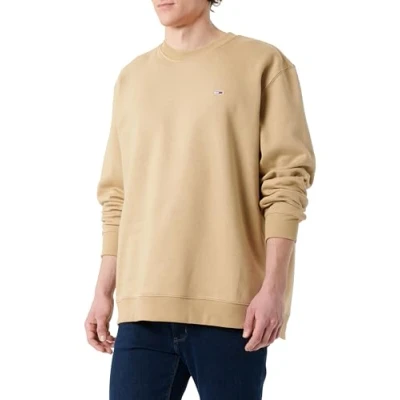 Image of Tommy Jeans Mens Tjm Reg Flag Crew Dm0dm20741 Pullover Sweatshirt, Beige, L UK