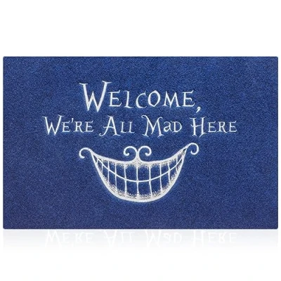 Image of Large Door Mat 60 x 90 cm Mats Entryway Rugs Front Non Slip Indoor Funny We&#039;re All Mad Here Doormats Blue