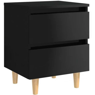 Image of vidaXL Bed Cabinet &amp; Solid Pinewood Legs High Gloss Black 40x35x50 cm