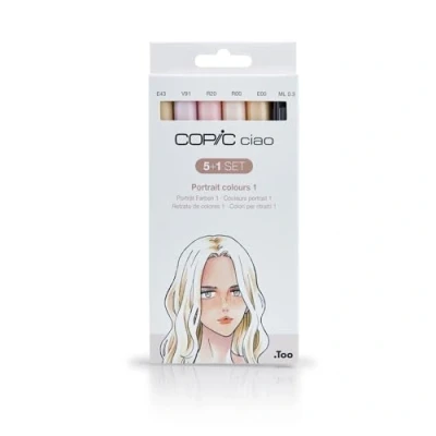 Image of Copic Ciao Coloured Marker Pen 5+1 Set Portrait 1, For Art &amp; Crafts, Colouring, Graphics, Highlighter, Design, Anime, Professional Beginners, Supplies Colouring Books