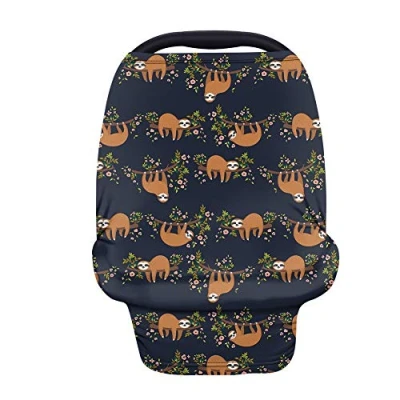 Image of Binienty Stretchy Car Seat Cover for Babies, Cute Sloth Print, Breathable Infants Carseat Canopies, Stroller Cover, Protect Babies from Wind and Sun