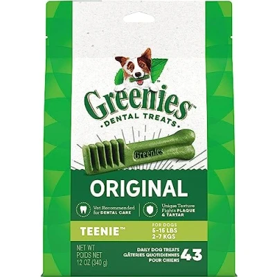 Image of (2 Pack) Greenies Original Teenie Size 43 count 12 oz Dental Chew Treat for Dogs
