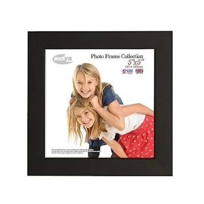 Image of Inov8 British Made Real Wood Picture/Photo Frame 5x5&quot; Inch(12x12cm) Auckland 20mm Pine Black