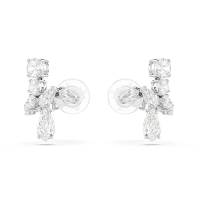 Image of Swarovski Matrix clip earrings, Mixed cuts, White, Rhodium plated