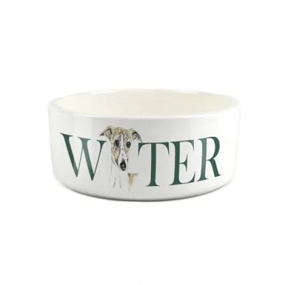 Image of Whippet Pet Bowl Large Ceramic Water White Dish For Dogs