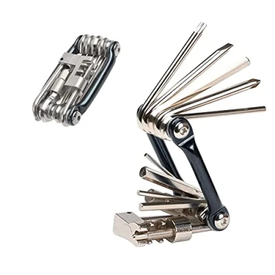 Image of Aiqeer 11 in 1 Multifunction Bike Repair Tool, Portable Foldable Bicycle Compact Mini Maintenance Tool Kit (Black)