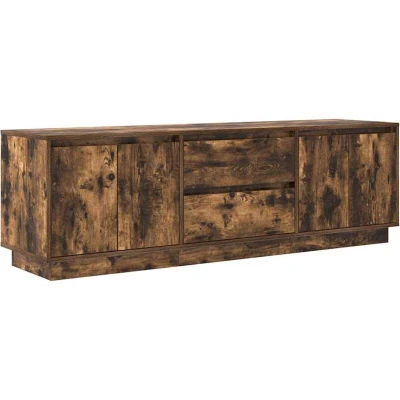 Image of vidaXL TV Cabinet with LED Lights Smoked Oak 160.5x41x50 cm Engineered Wood Modern Media Console Ample Storage, 2 Drawers, Customizable RGB Lighting for Living Room Decor