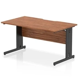 Image of Impulse 1400 x 800mm Scalloped Edge Straight Office Desk Walnut Top Black Cable Managed Leg