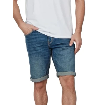 Image of TOM TAILOR Jeans Shorts Men&#039;s Stretch Short Regular Slim Fit Josh Bermuda Summer Denim Plain Blue 30 31 32 33 34 36 38 40 42, Clean Mid Stone (10113), 34W
