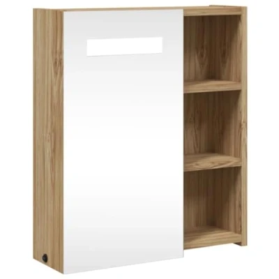 Image of vidaXL Bathroom Mirror Cabinet Wall Mounted, LED Light, Ample Storage, Oak Finish, Engineered Wood