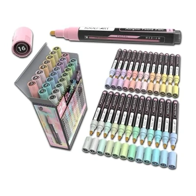 Image of 24 Pastel Acrylic Paint Pens Special Color Series Markers Set 3mm Medium Tip for Rock Painting, Glass, Mugs, Wood, Metal, Canvas, DIY Projects, Detailing. Non Toxic, Waterbased, Quick Drying
