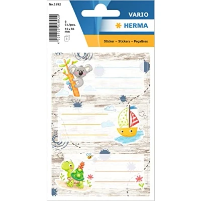 Image of HERMA 1892 Book Labels for Writing on Sandpit Friends 9 Pieces 76 x 35 mm Self Adhesive Lined Stickers School Kids Girls Boys Multicolor Colorful