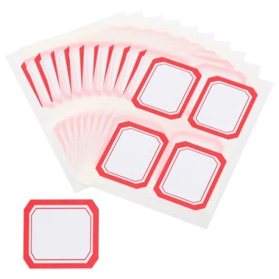 Image of M&amp;G 200 Pcs Name Tag Stickers, Labels Stickers Waterproof Adhesive Blank for Stuff Daycare Supplies Bottle Clothes Fabric Folder Office Camp, 35x45mm, Red White