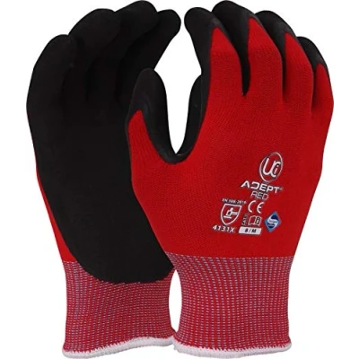 Image of 10 x UCI Adept RED Nylon &amp; Lycra Blend Liner Nitrile NFT Foam Coating Gloves (8/Medium)