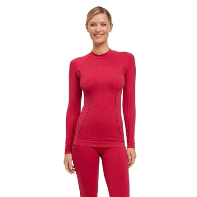 Image of FALKE Women&#039;s Maximum Warm Round Neck W L/S SH Functional Yarn Quick Dry 1 Piece Base Layer Top, Red (Red 8644) Trend, L