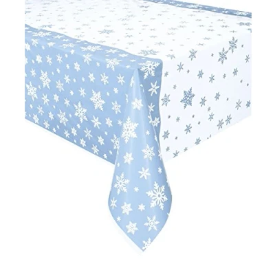Image of Unique Party 51004 Plastic Snowflake Christmas Tablecloth,Blue &amp; White,7ft x 4.5ft