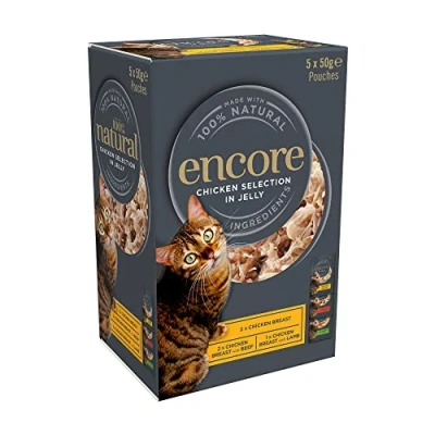 Image of Encore 100% Natural Wet Cat Food Multipack, Chicken Selection in Jelly, 4 Packs of 5x50g (Total 20 Pouches)
