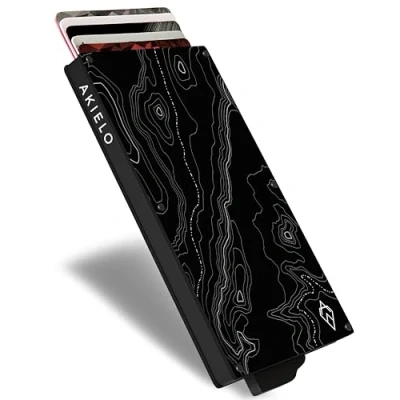Image of AKIELO RFID Blocking Card Holder with Gift Box Slim Minimalist Metal Blocker Wallet for Men Contactless Credit Protector (Alpha Topo Edition)