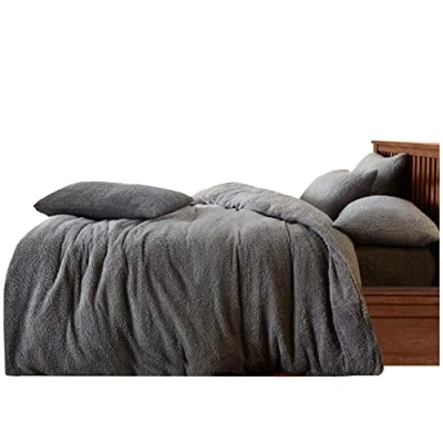 Image of GC GAVENO CAVAILIA Easy Care Fleece Bedding Quilt Sets, Warm &amp; Snuggle Super King Duvet Set, Fluffy Comforter Covers, Silver