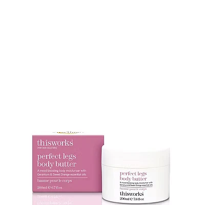 Image of This Works Perfect Legs Body Butter, 200 ml Lotion with Mood Boosting Geranium and Orange Essential Oils Nourishing Moisturiser Shea Butter Hyaluronic Acid for a Hydrating Glow