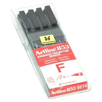 Image of Artline 853 Overhead Projection 0.5mm Fine Bullet Tip Permanent Marker Black/ Blue/ Red/ Green (Pack of 4)