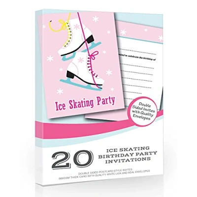 Image of Olivia Samuel 20 x Ice Skating Party Invitations Kids Birthday Invtes A6 Postcard Style with envelopes