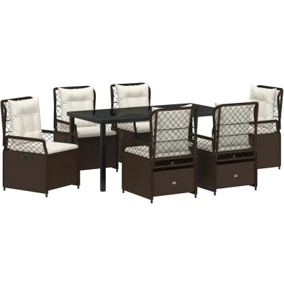 Image of vidaXL 7 Piece Garden Dining Set Brown Poly Rattan
